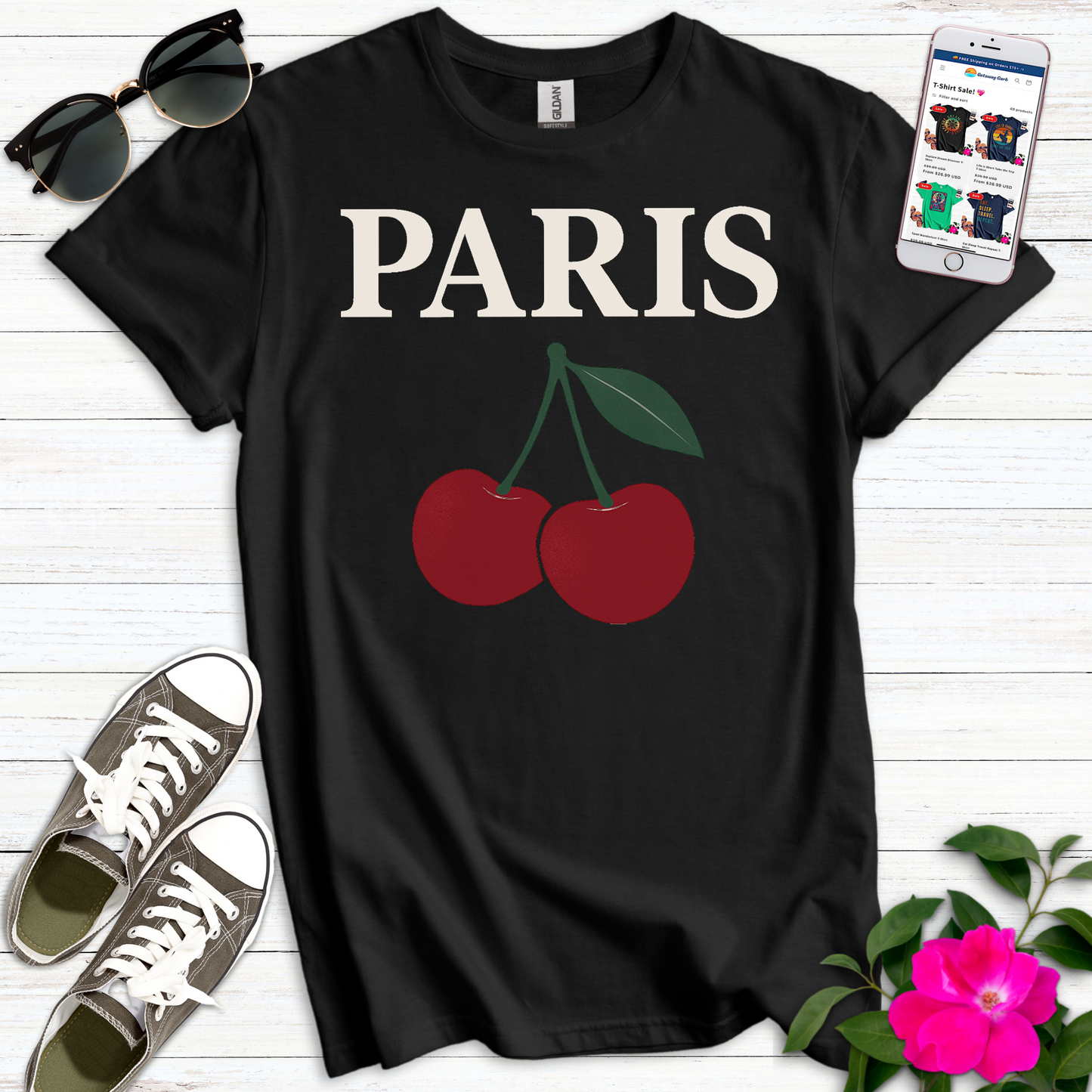 Modern Clean Paris Cherries T-Shirt