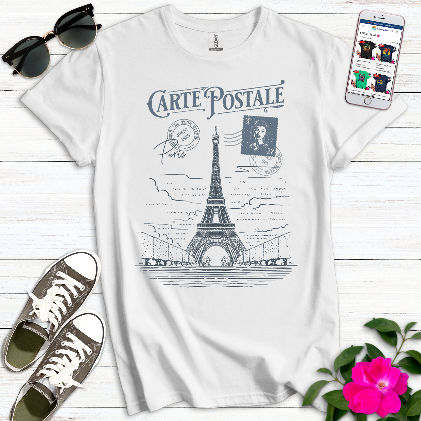 Vintage Paris Faded Postcard T-Shirt