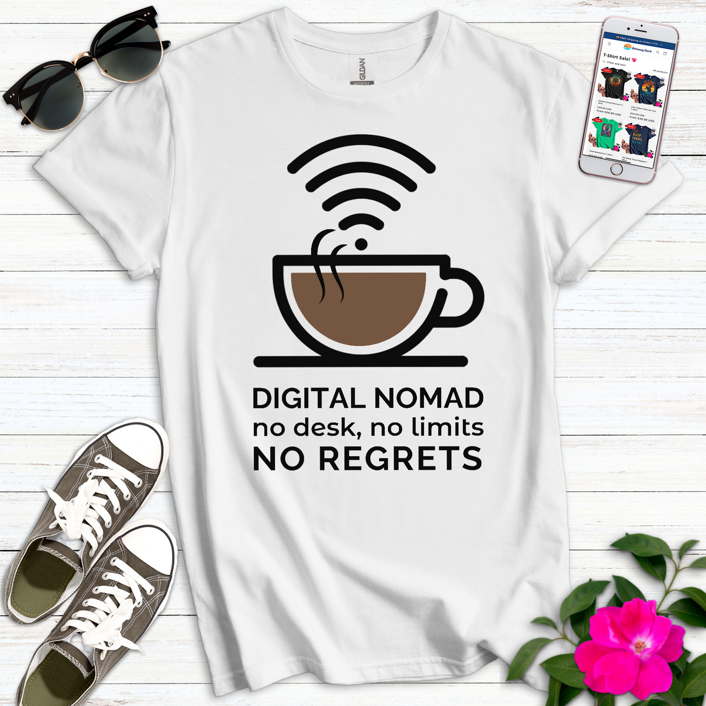 Digital Nomad No Regrets Coffee T-Shirt