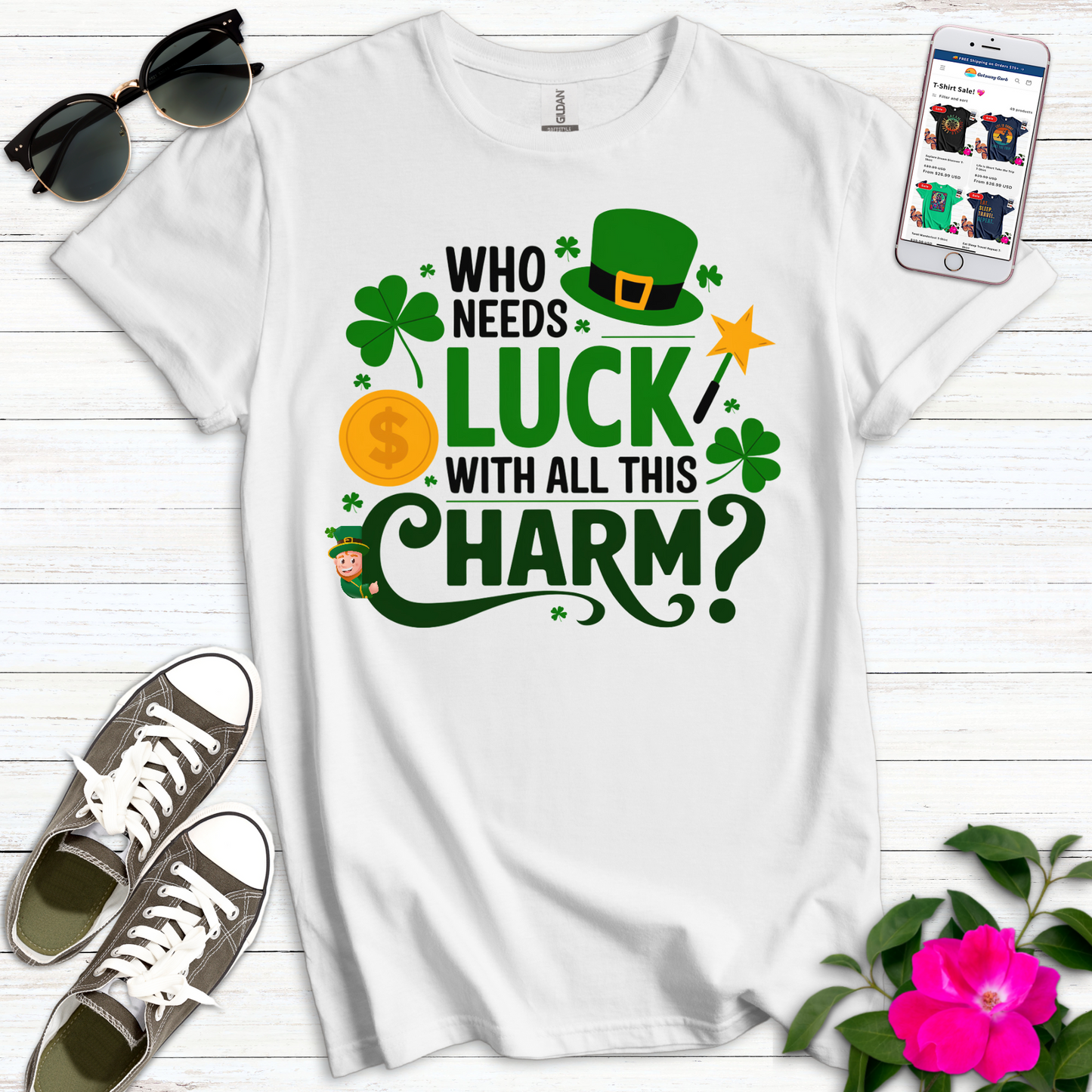 Who Needs Luck Charm T-Shirt
