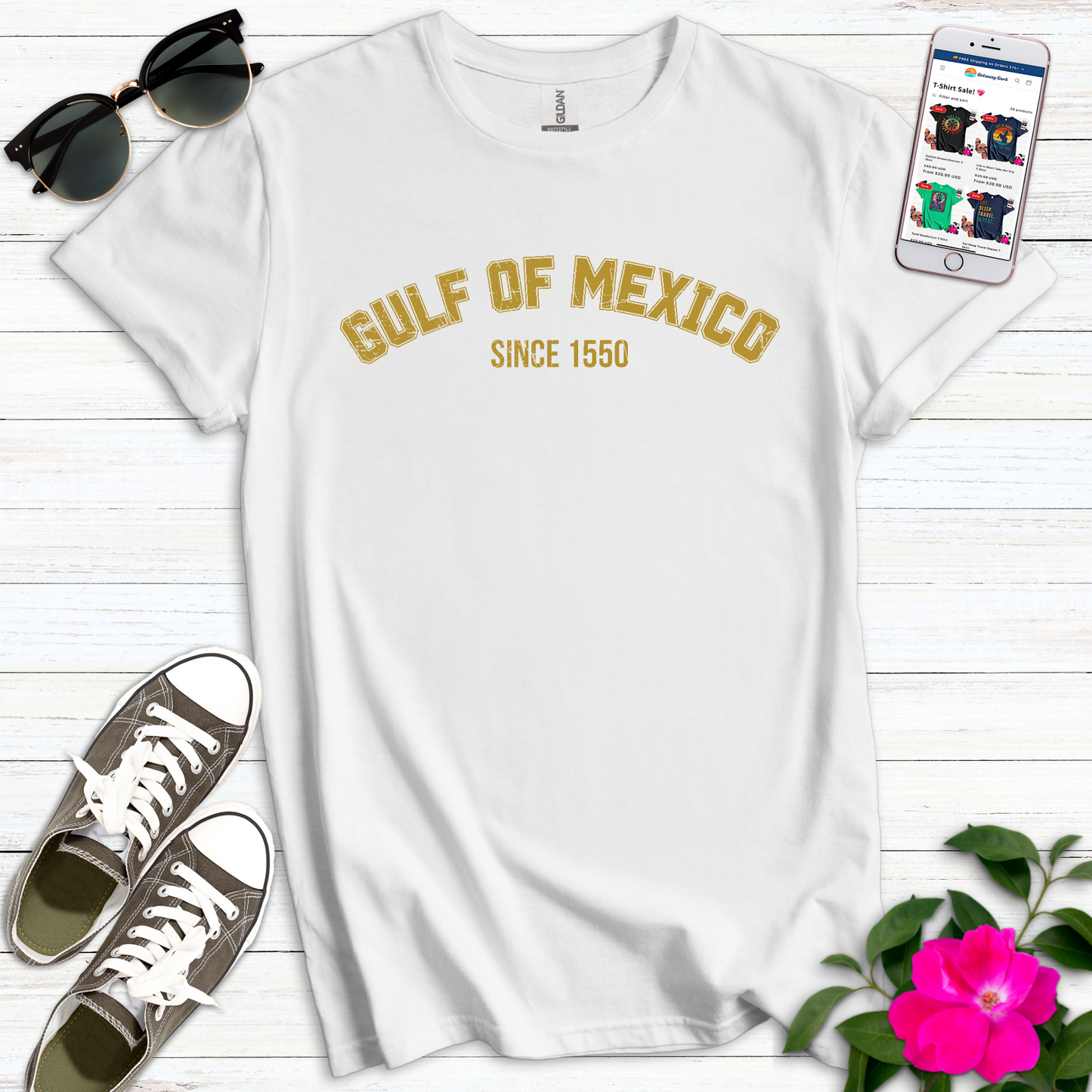 Gulf Mexico Varsity Gold T-Shirt