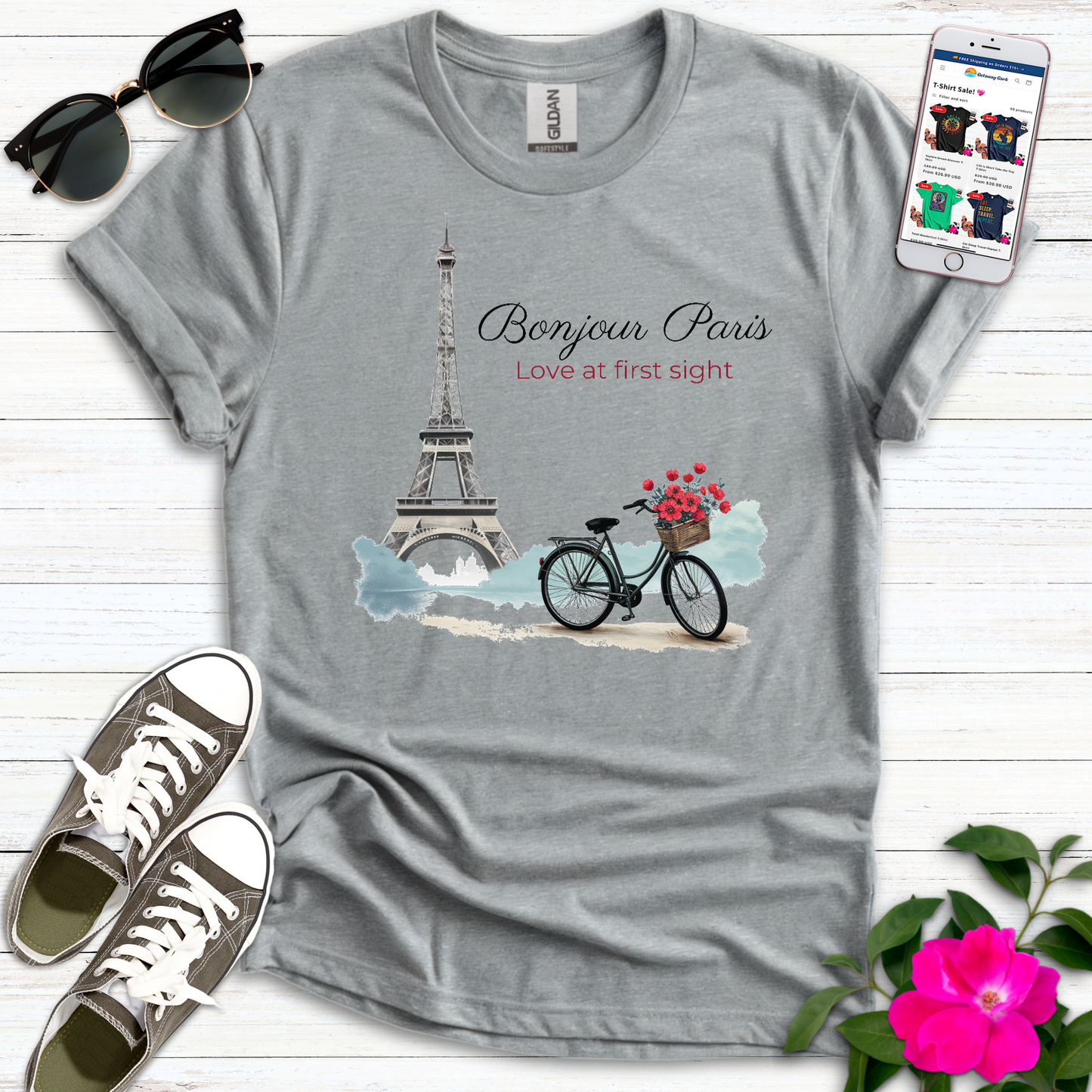 Bonjour Paris Bicycle T-Shirt