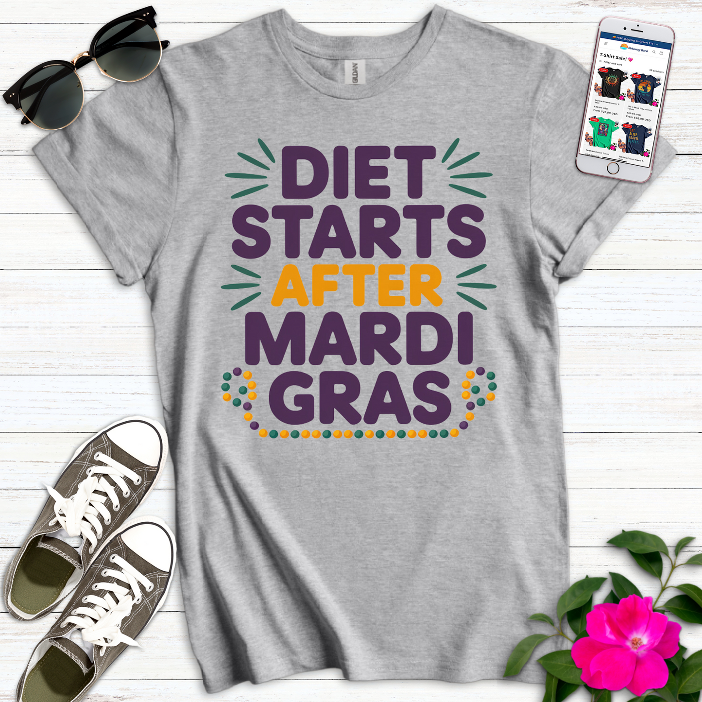 Diet Starts Mardi Gras T-Shirt