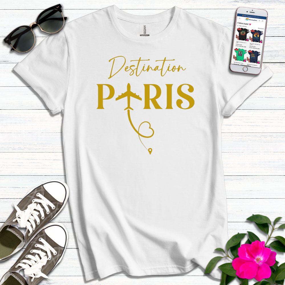 Destination Paris Gold Typography T-Shirt
