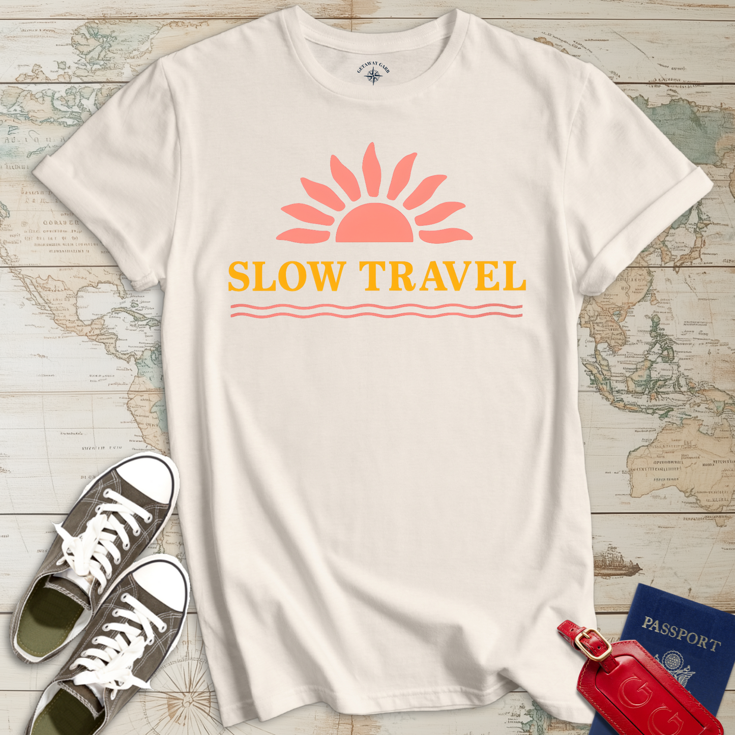 Slow Travel Coral Gold T-Shirt