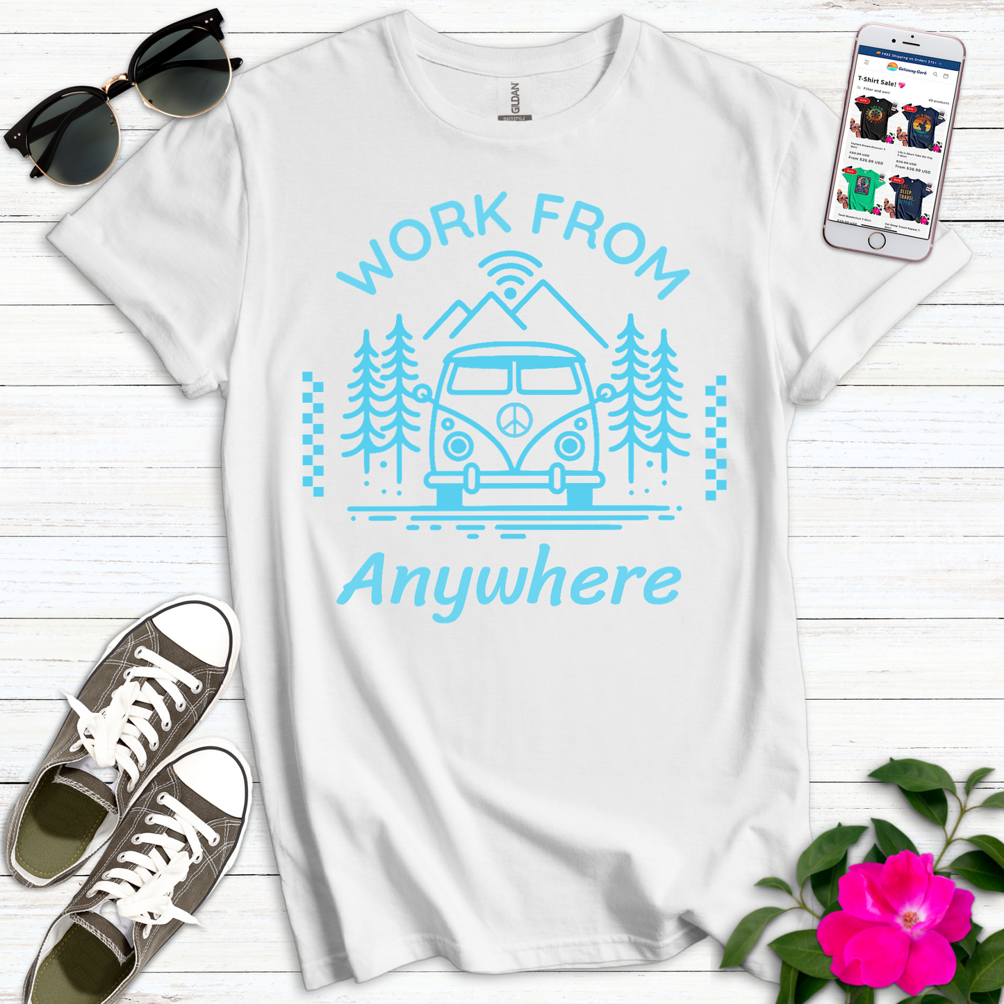 Work from Anywhere Aqua T-Shirt