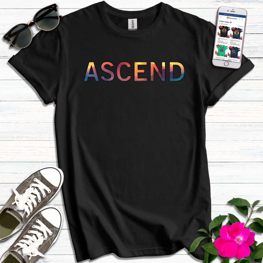 Ascend Mountain Sunset Letters T-Shirt