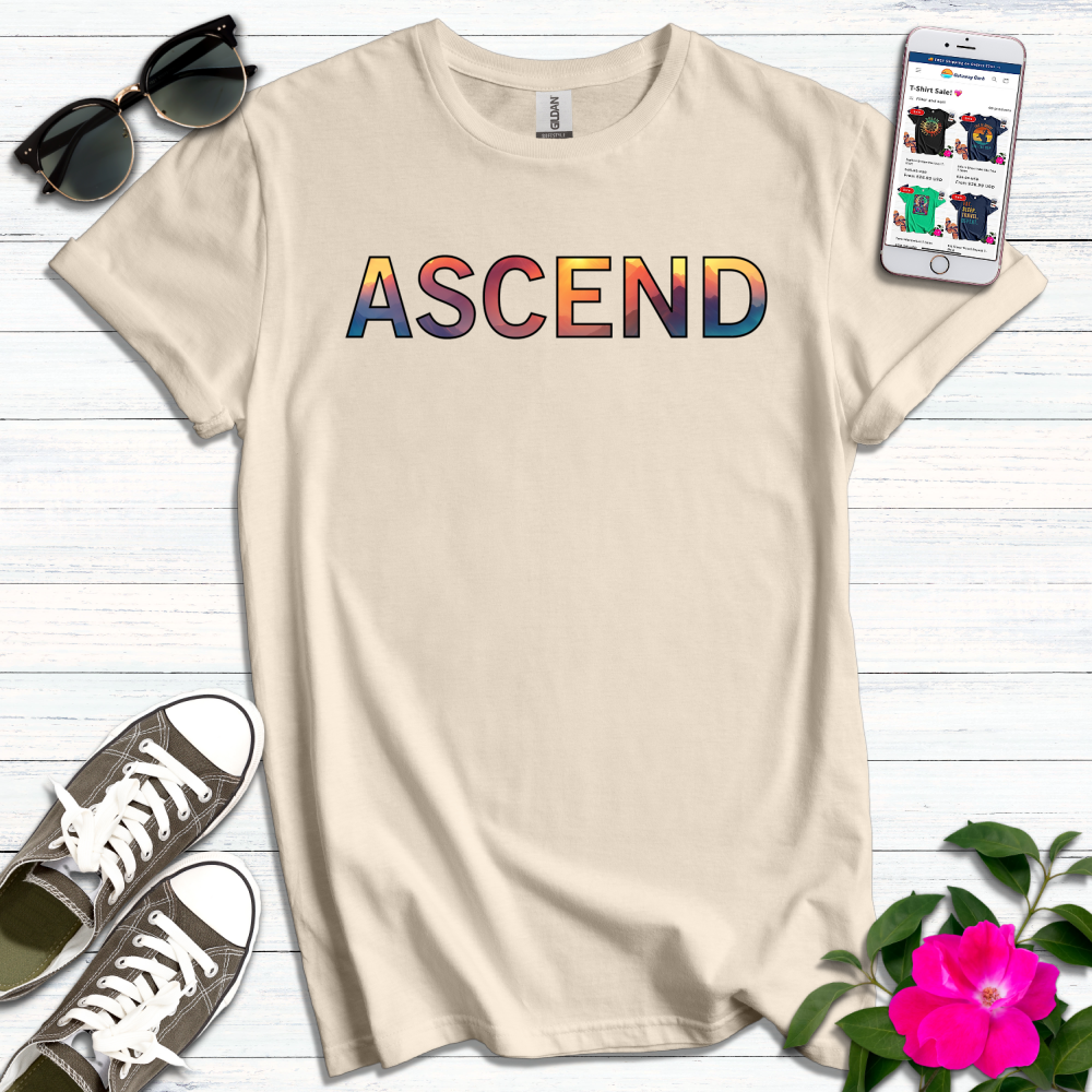 Ascend Mountain Sunset Letters T-Shirt