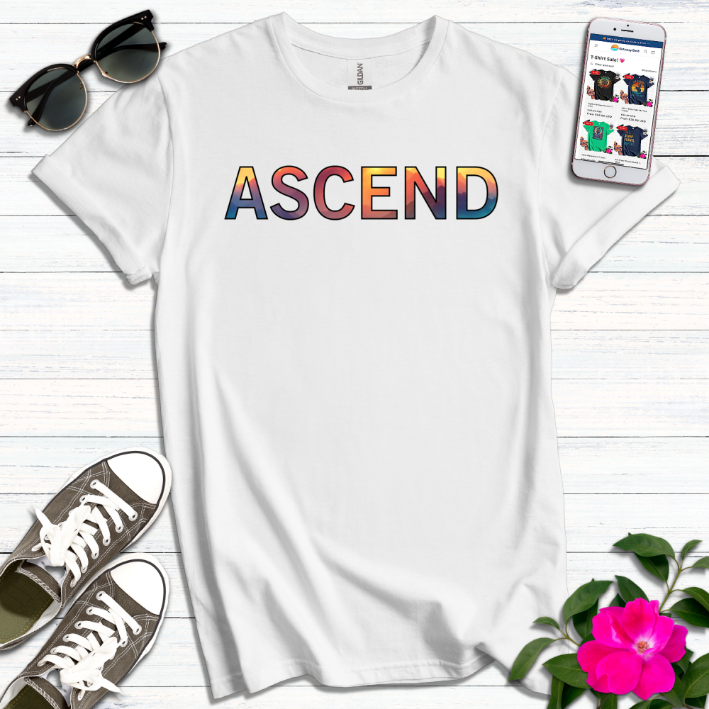 Ascend Mountain Sunset Letters T-Shirt