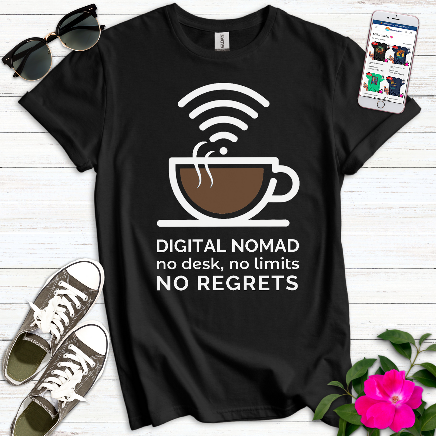 Digital Nomad No Regrets Coffee T-Shirt