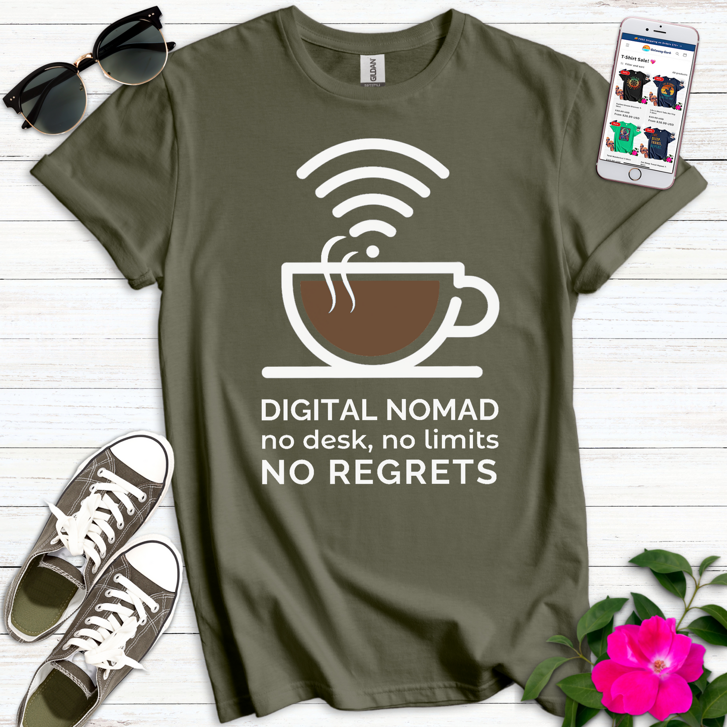 Digital Nomad No Regrets Coffee T-Shirt