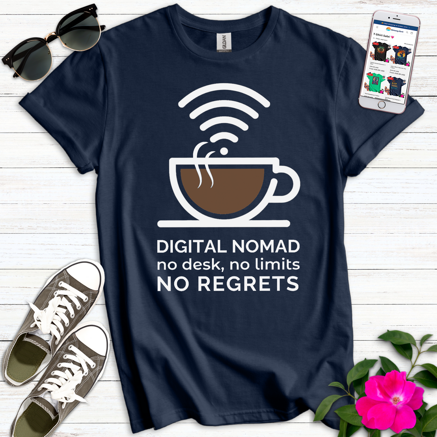 Digital Nomad No Regrets Coffee T-Shirt
