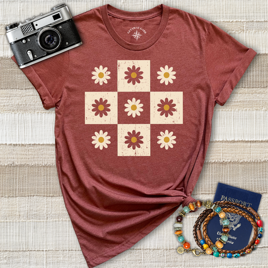 Daisy Checkerboard Distressed T-Shirt
