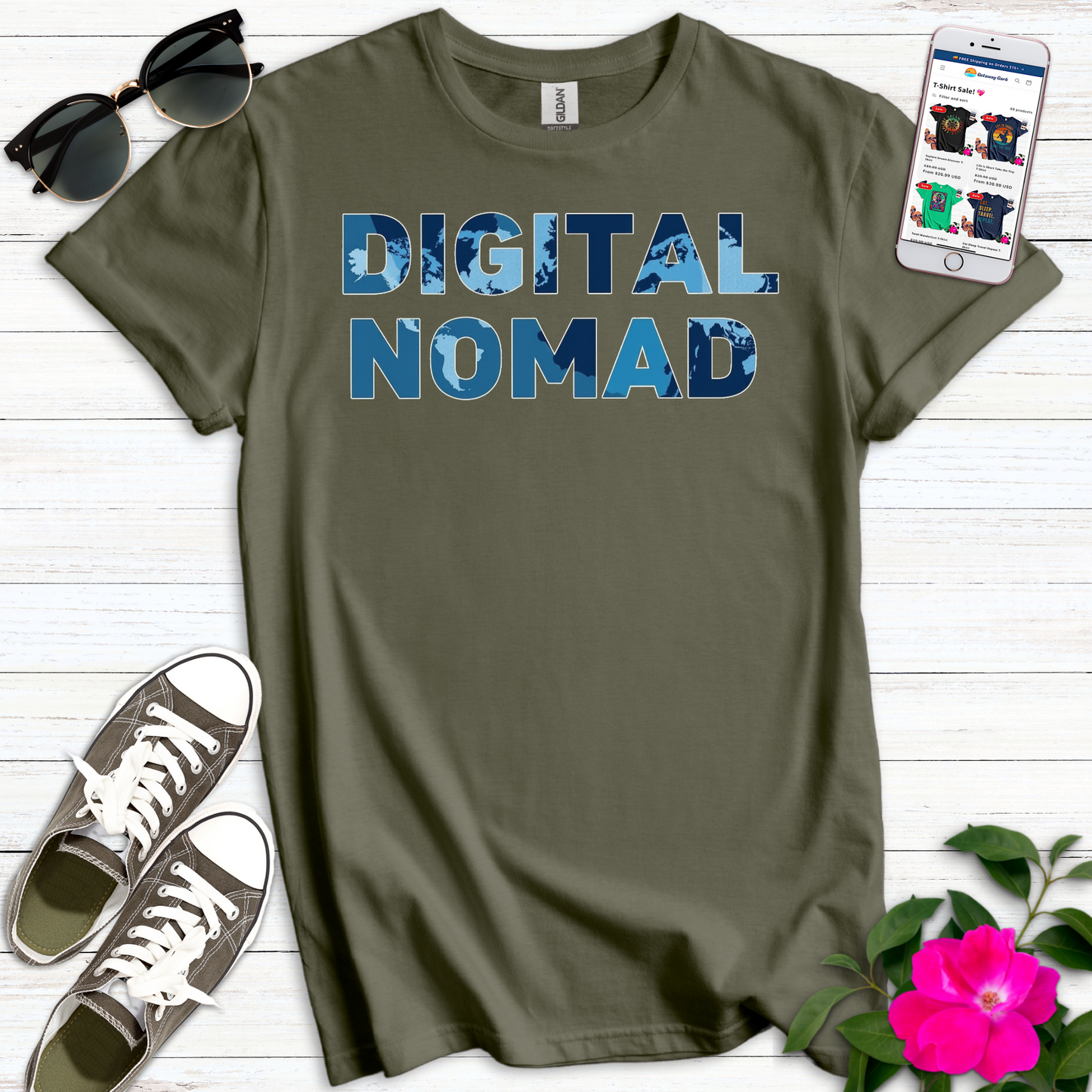 Digital Nomad Map Overlay T-Shirt
