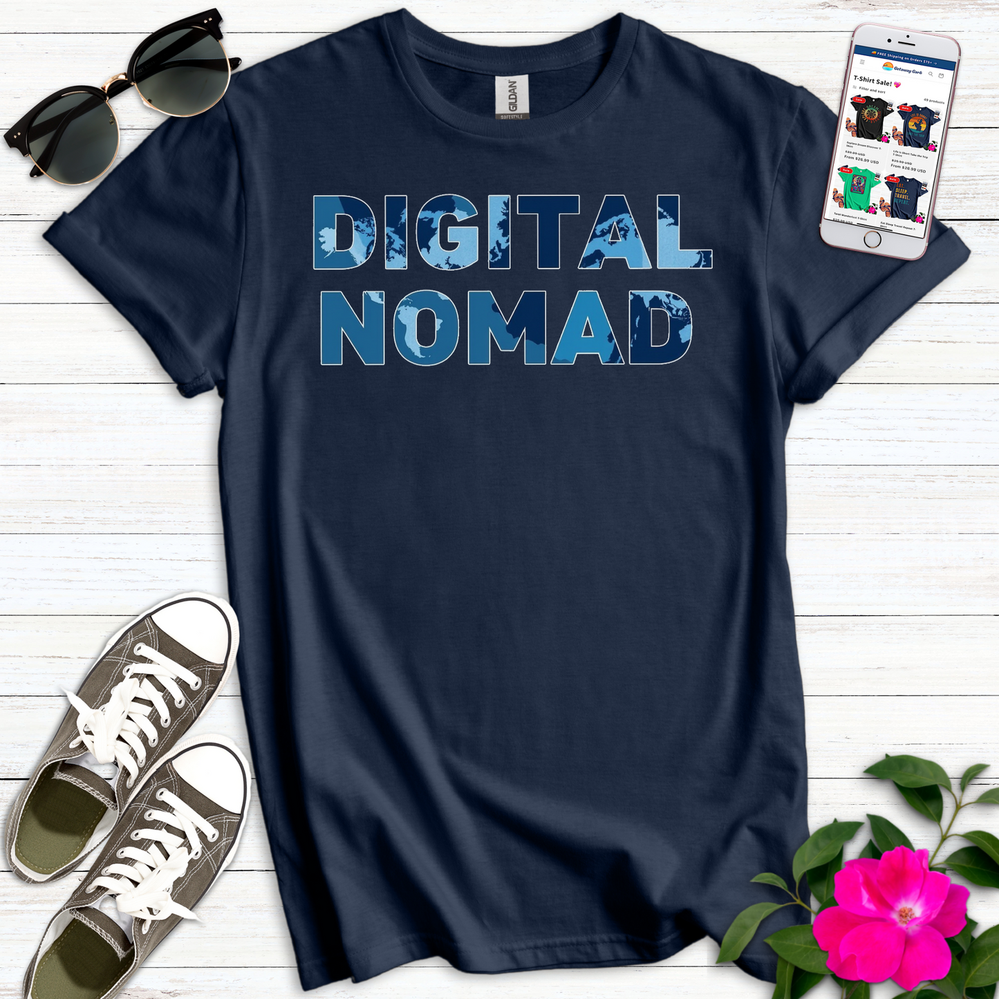 Digital Nomad Map Overlay T-Shirt