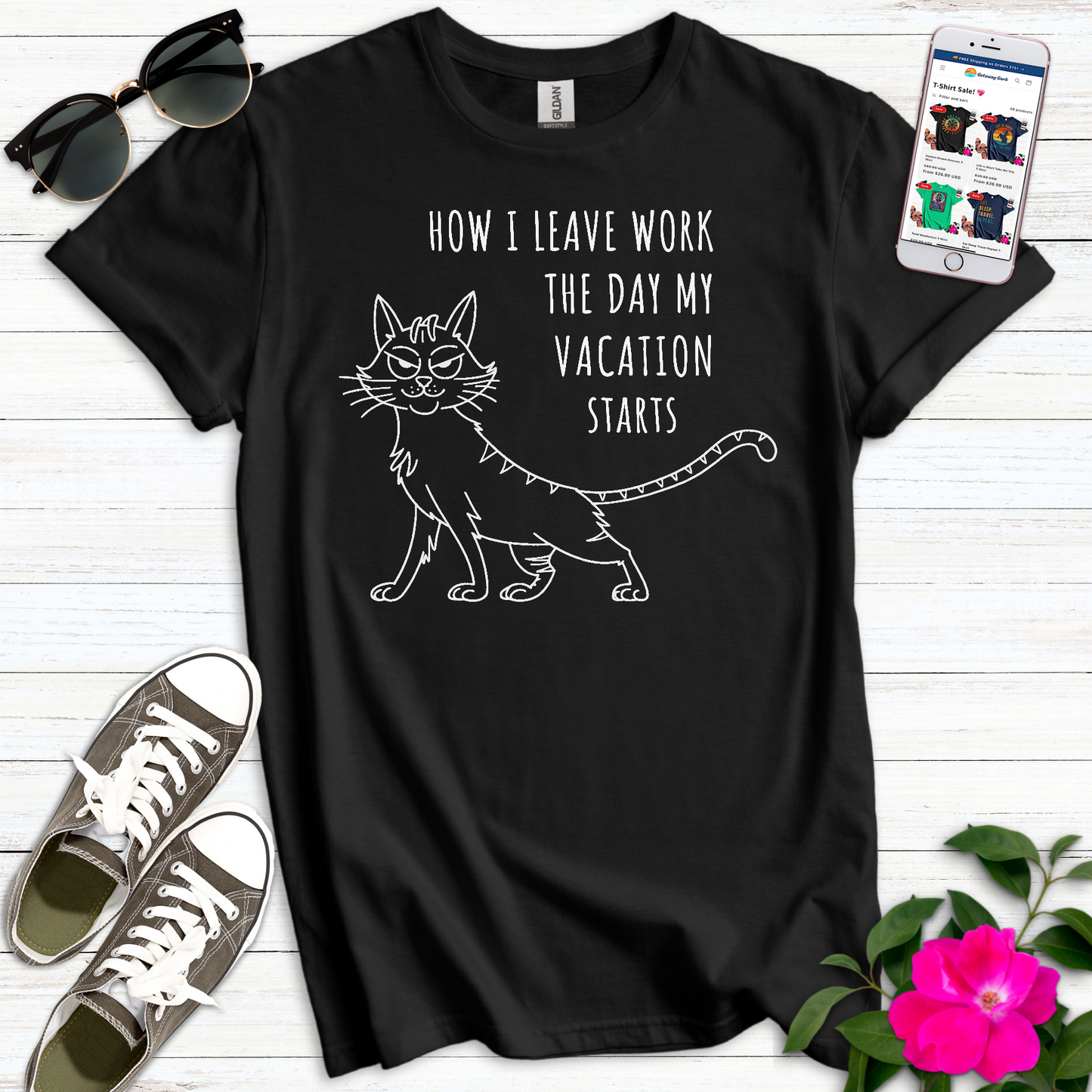 Funny Smug Vacation Cat T-Shirt