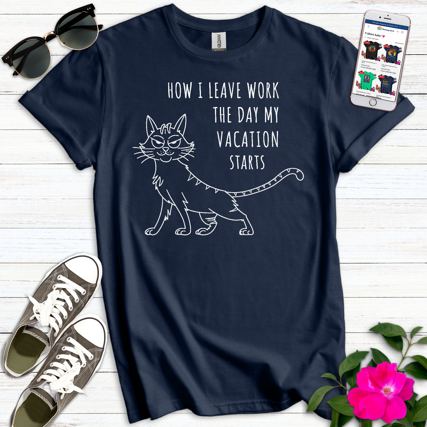 Funny Smug Vacation Cat T-Shirt