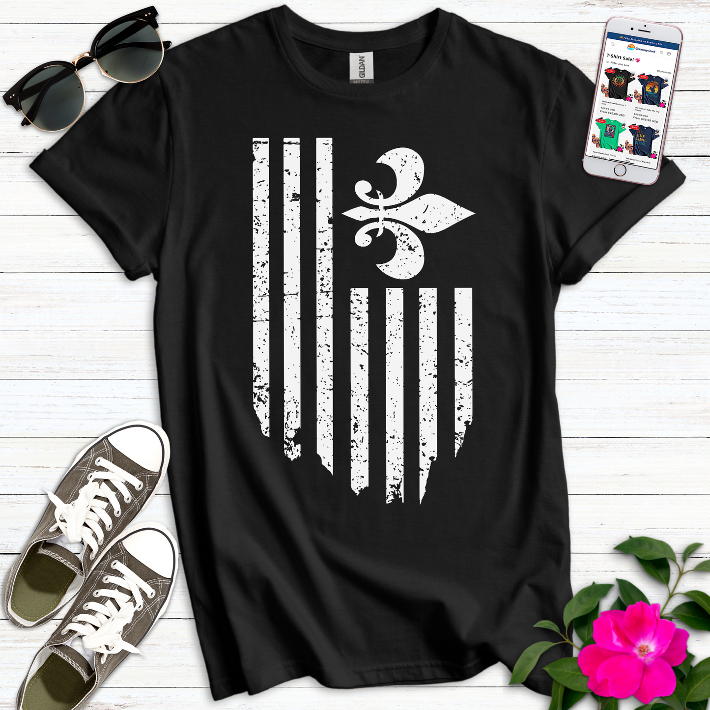 Distressed Fleur-de-lis Flag T-Shirt