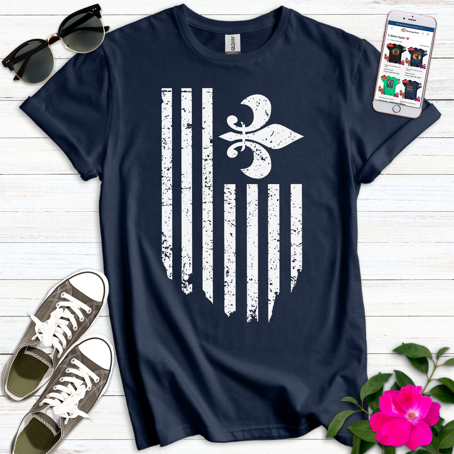 Distressed Fleur-de-lis Flag T-Shirt