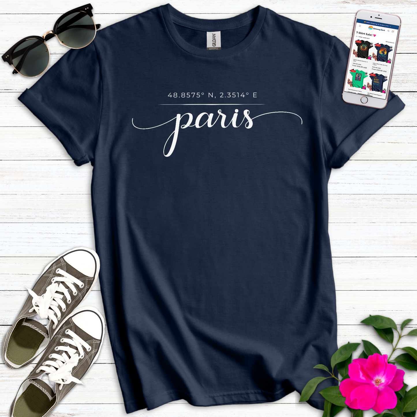 Paris Elegant Script Coordinates T-Shirt