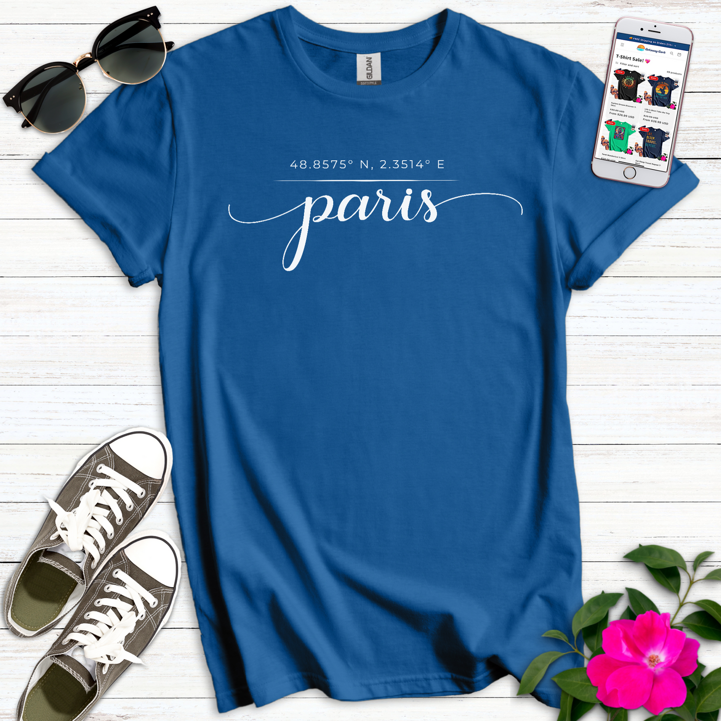 Paris Elegant Script Coordinates T-Shirt