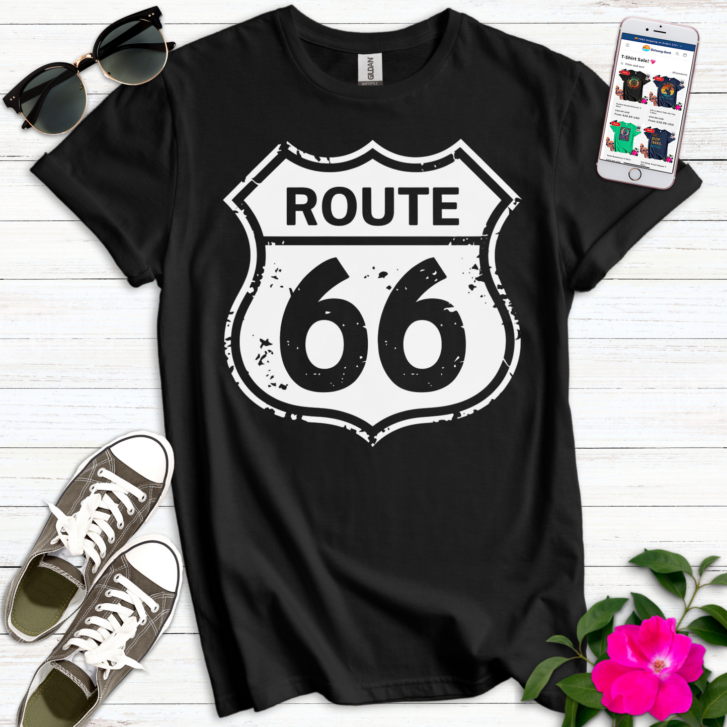 Classic Route 66 Distressed T-Shirt