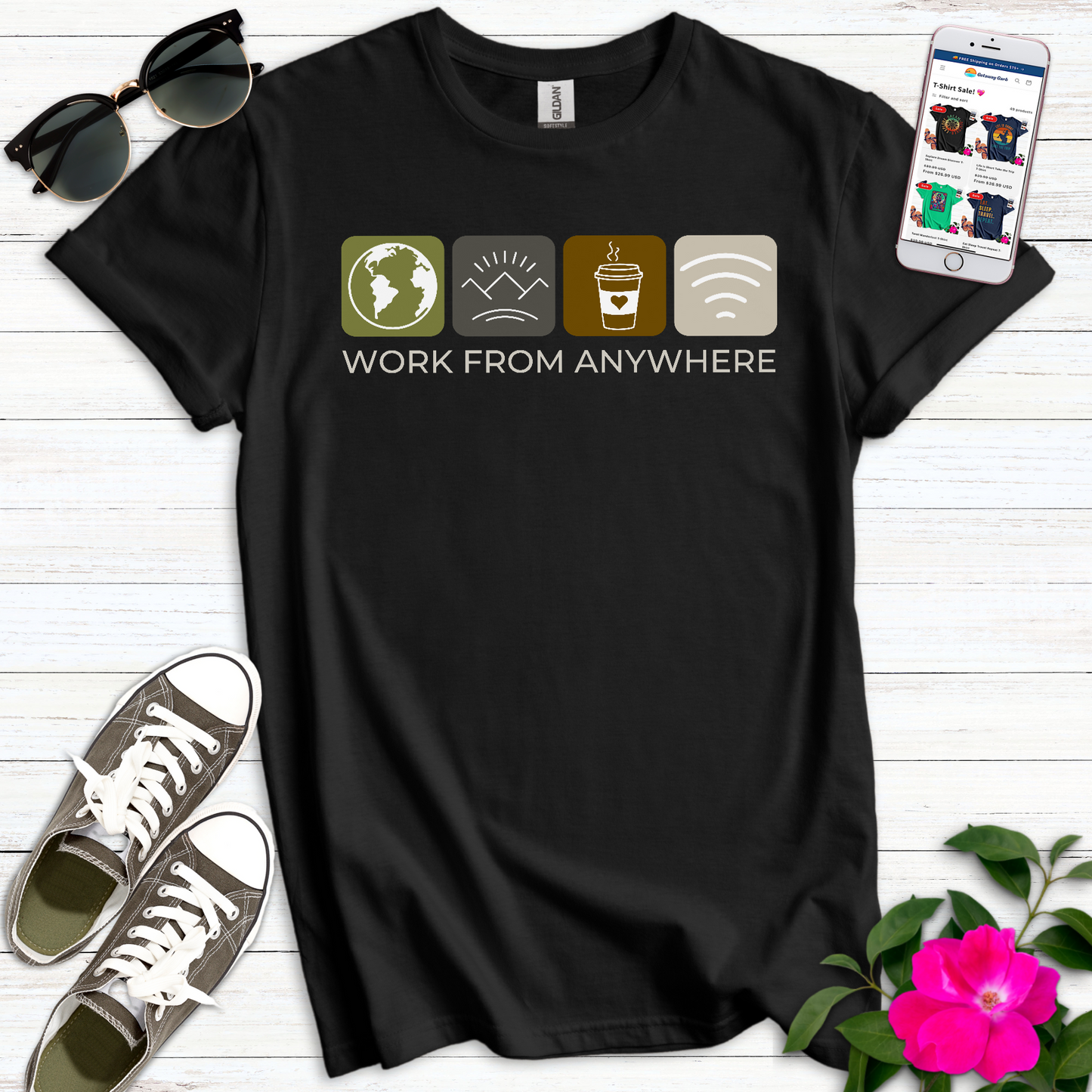 Cool Work Anywhere Icons T-Shirt