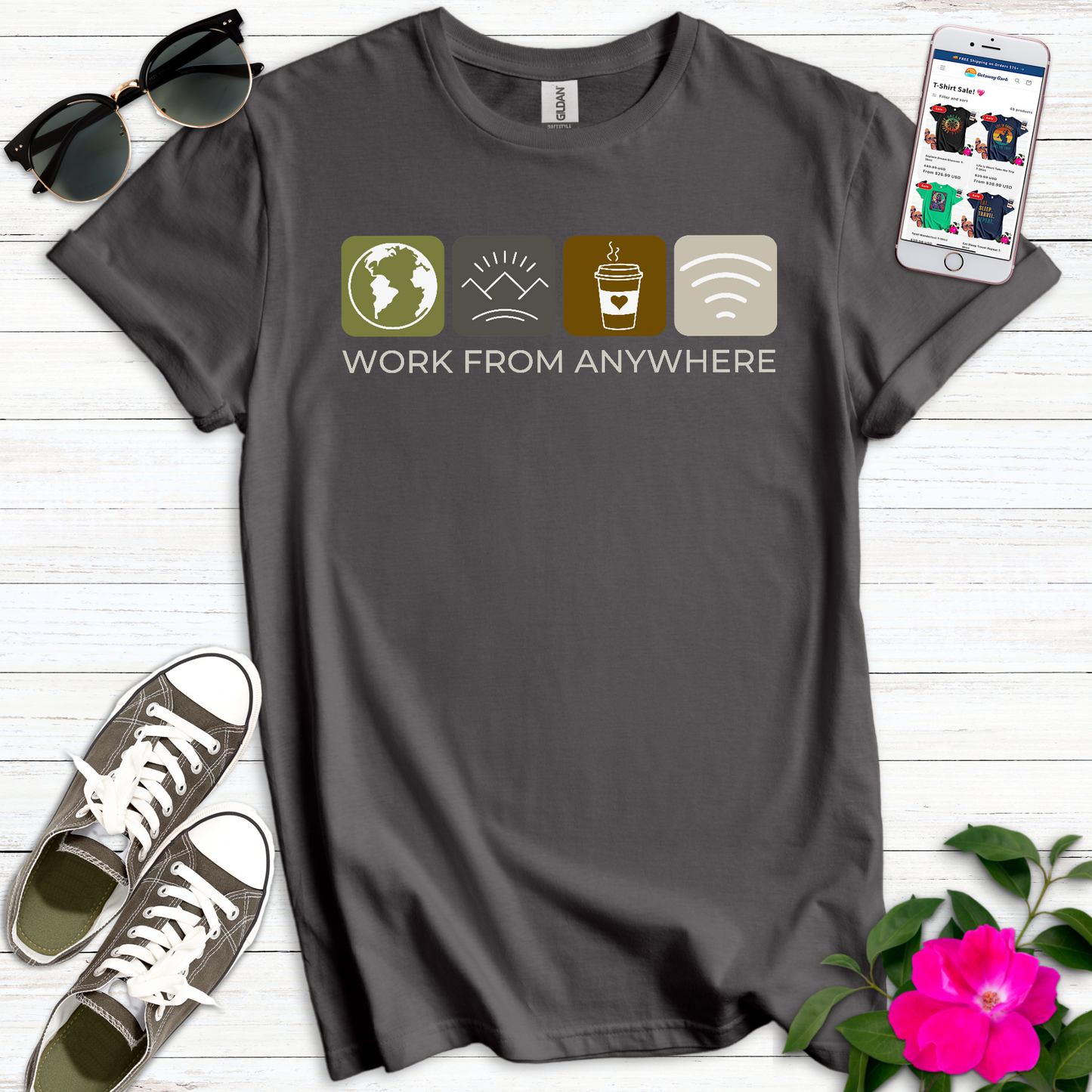Cool Work Anywhere Icons T-Shirt
