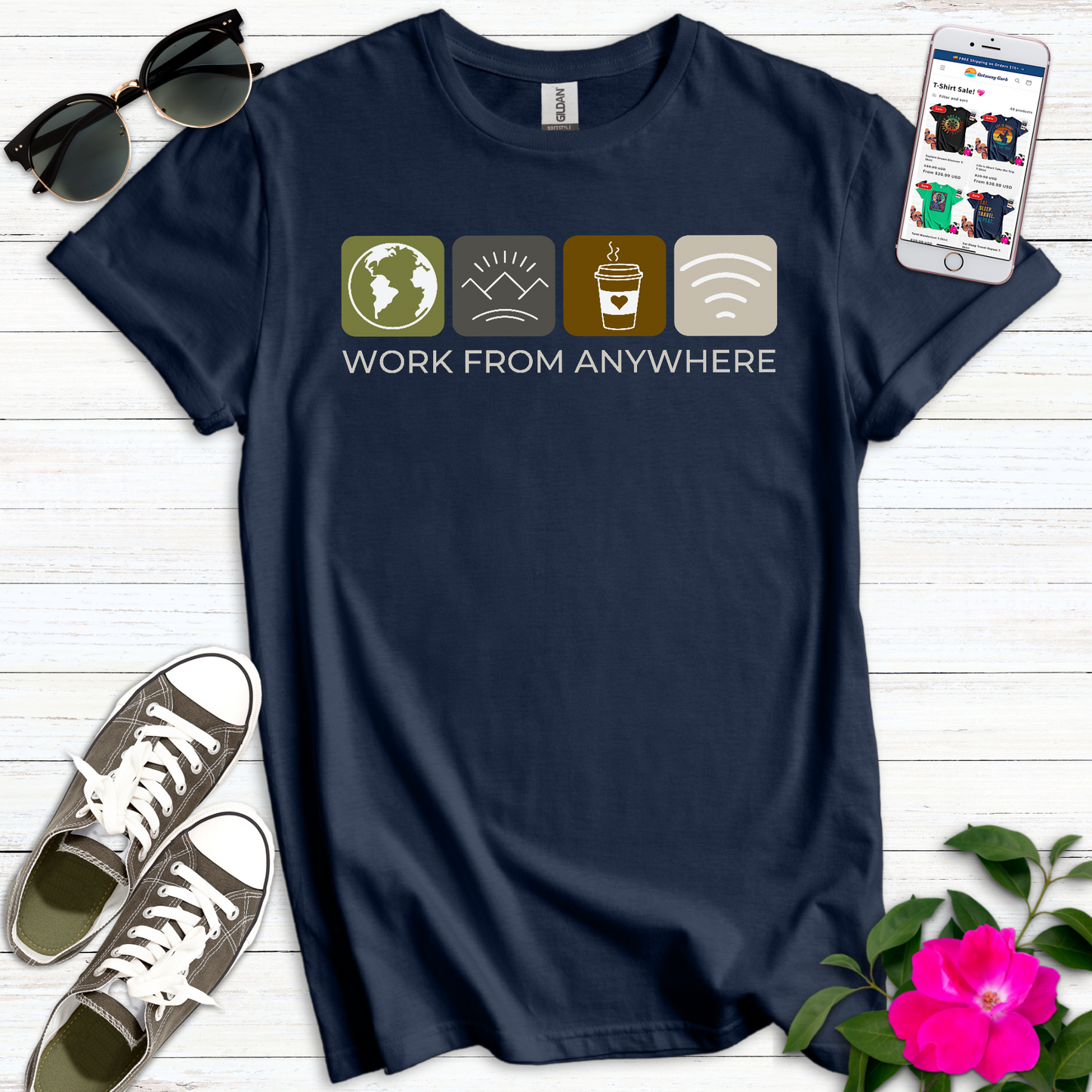 Cool Work Anywhere Icons T-Shirt