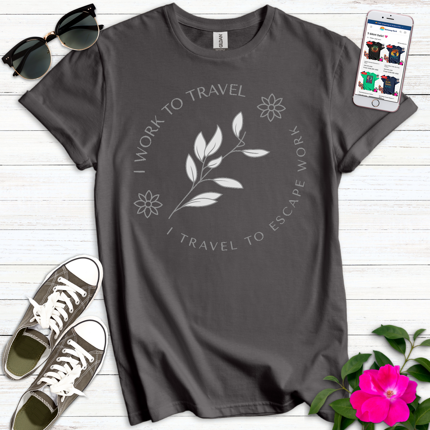 Minimalist Floral Work Travel T-Shirt