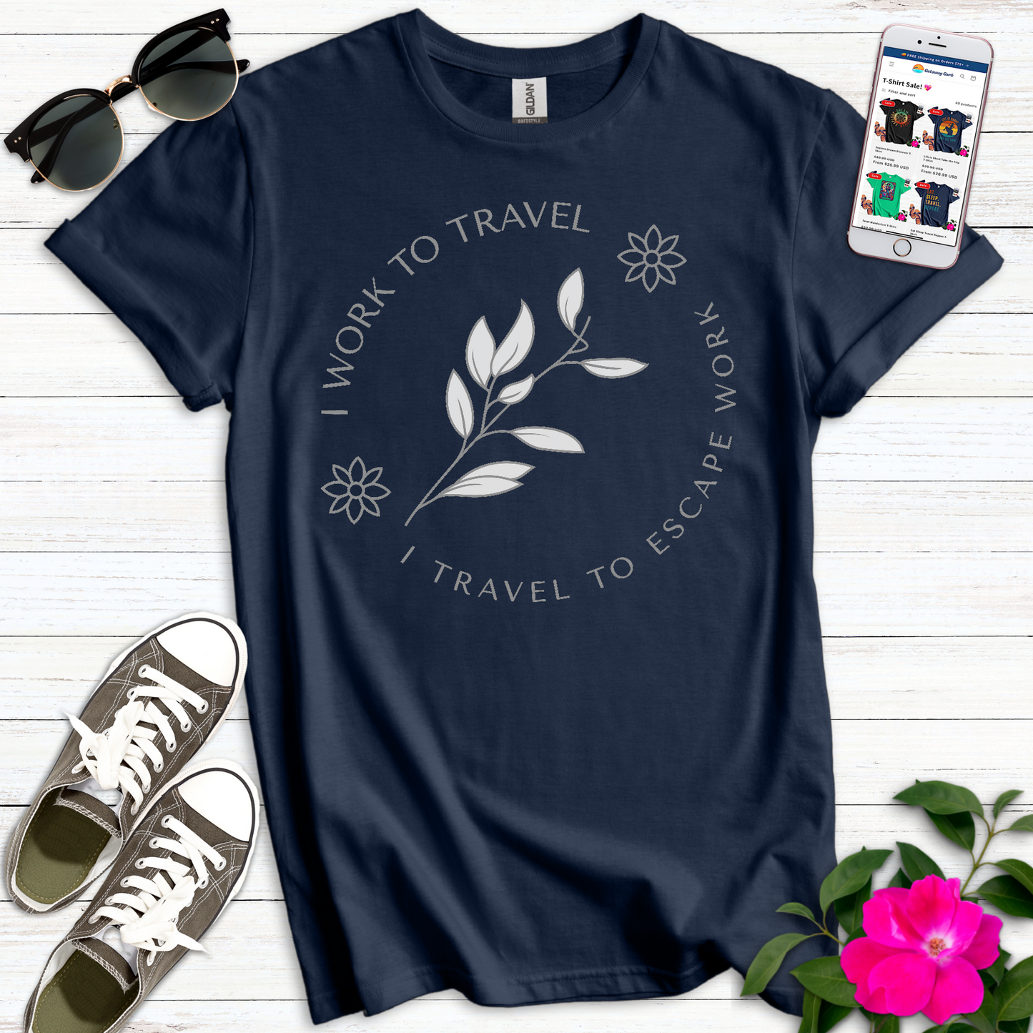 Minimalist Floral Work Travel T-Shirt