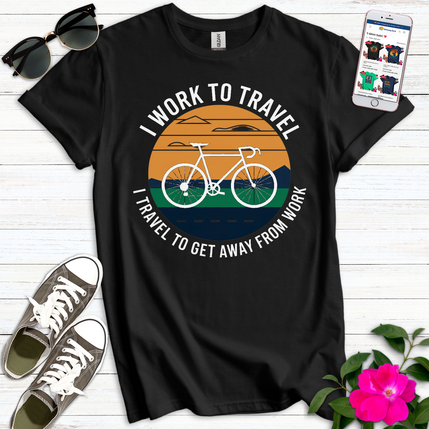 Work Travel Work Bike T-Shirt