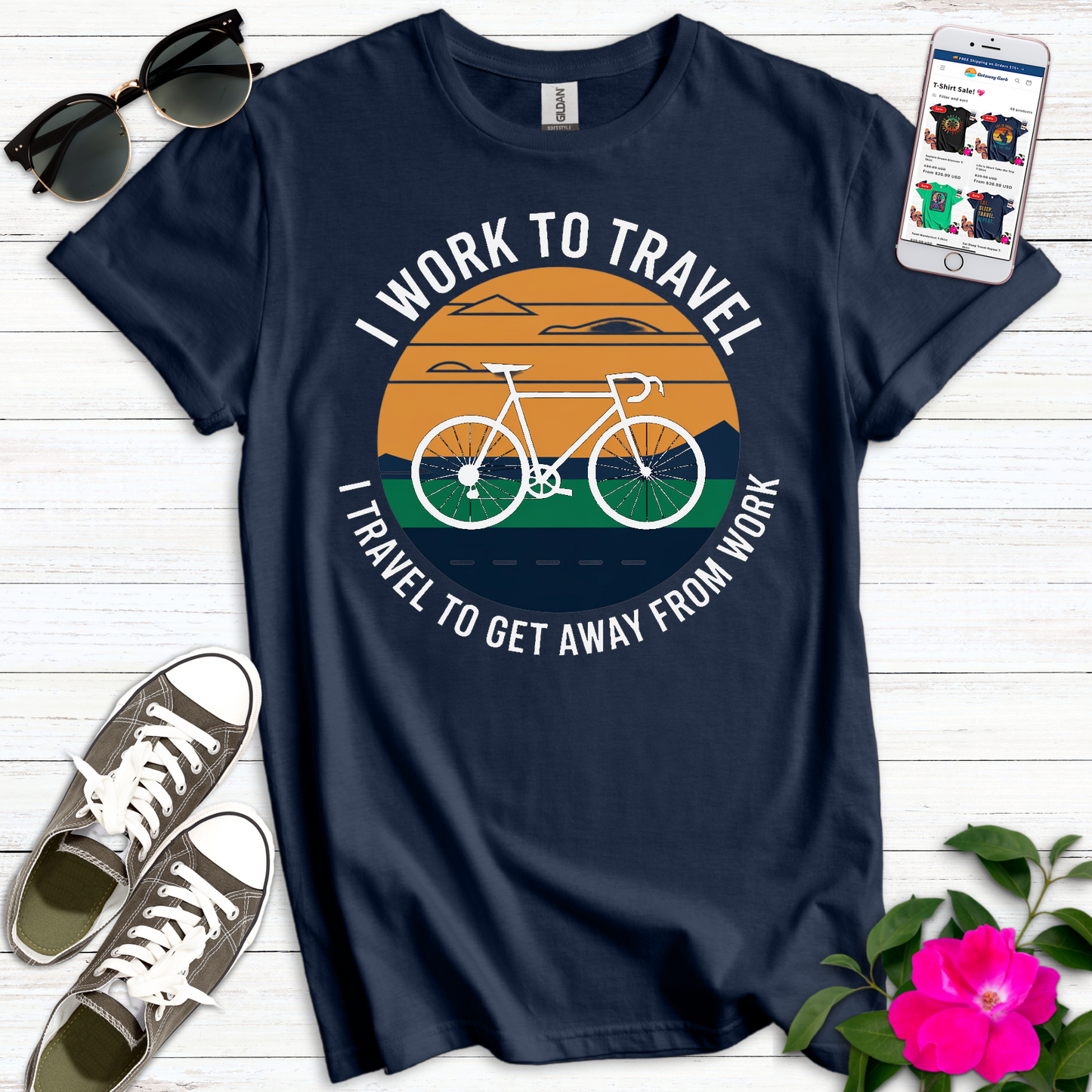 Work Travel Work Bike T-Shirt