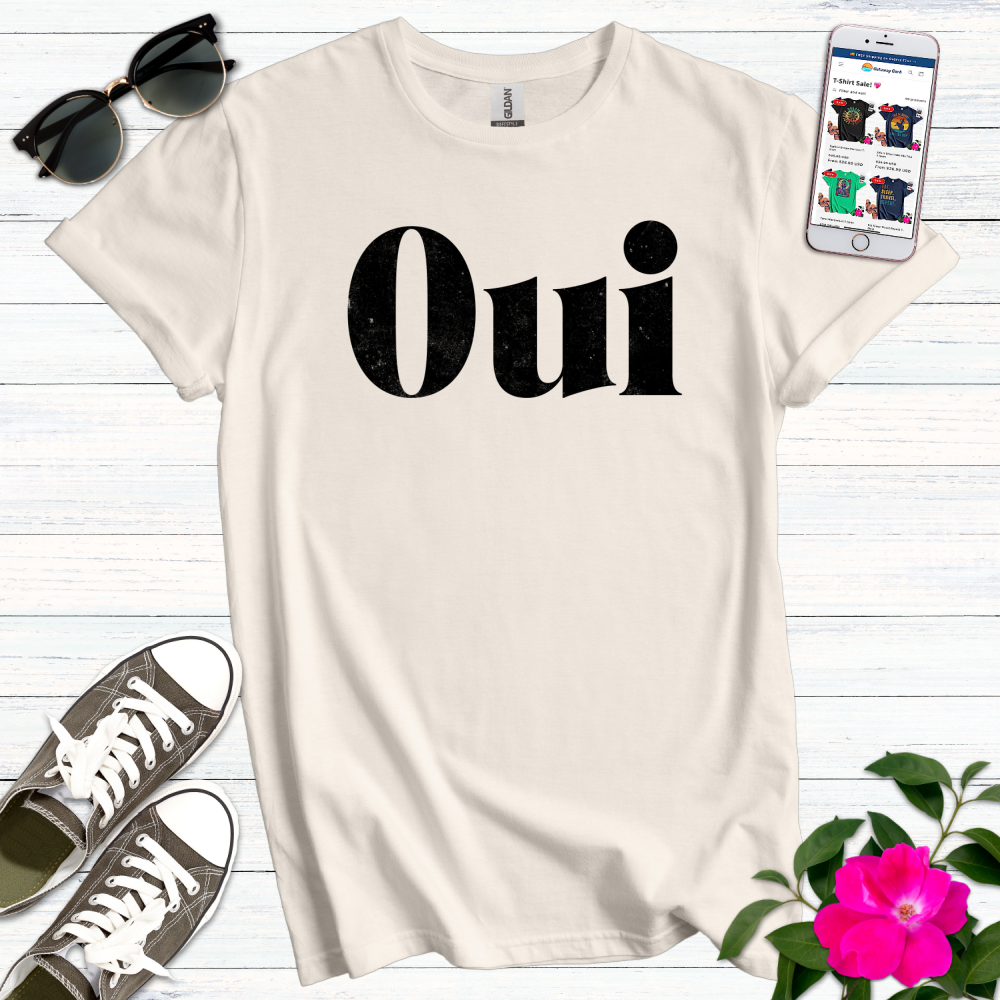 Distressed Black Oui T-Shirt