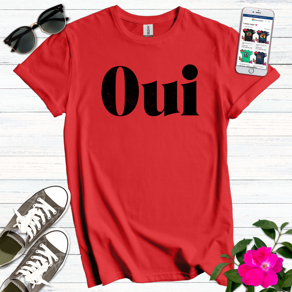 Distressed Black Oui T-Shirt