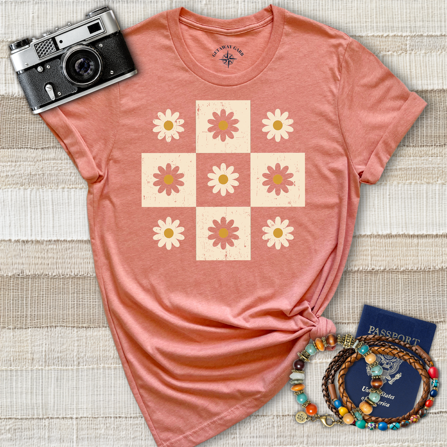 Daisy Checkerboard Distressed T-Shirt