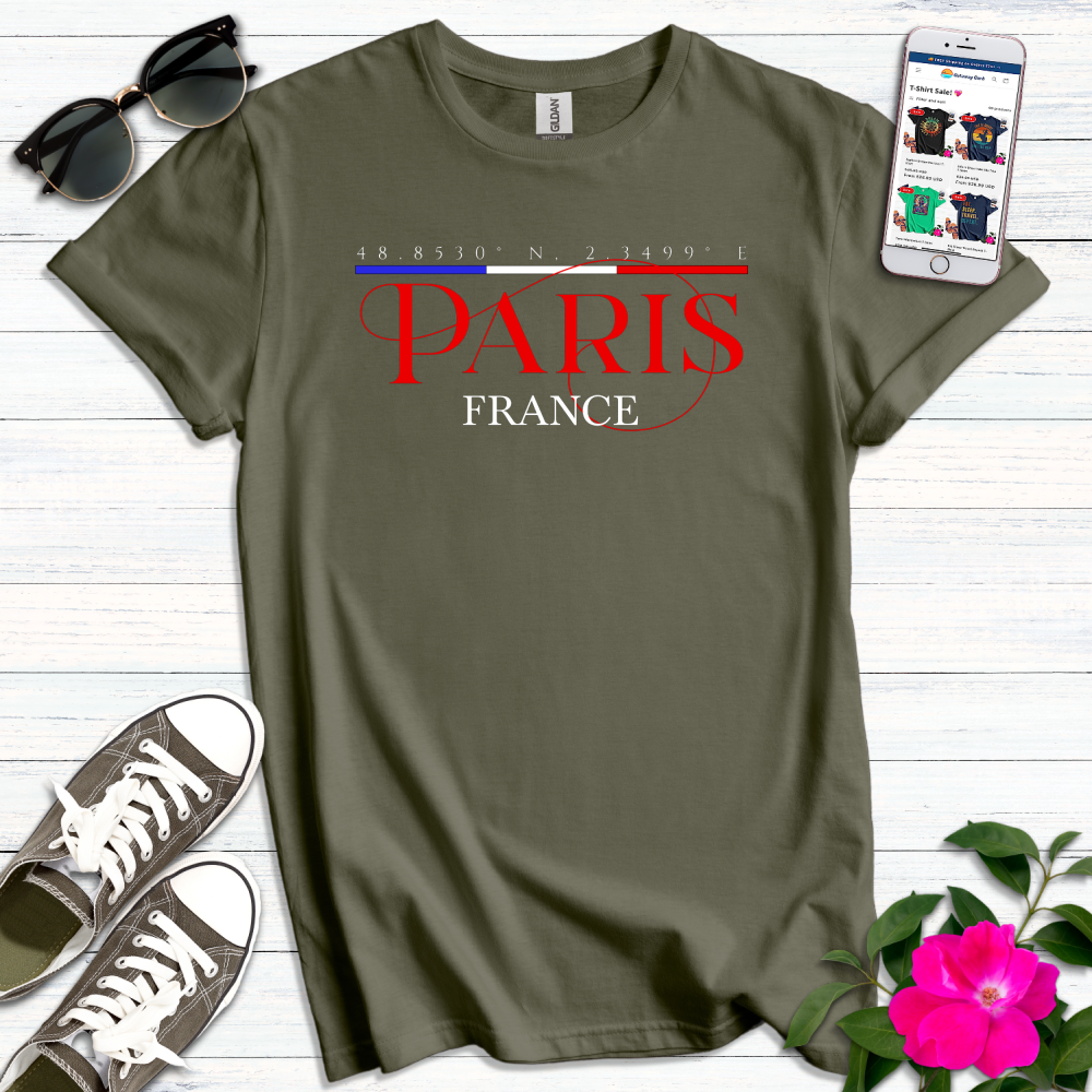 Paris Coordinates Typography T-Shirt