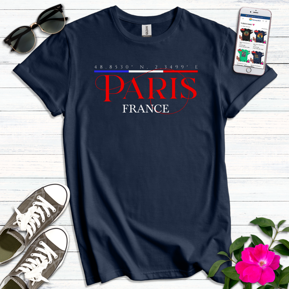 Paris Coordinates Typography T-Shirt