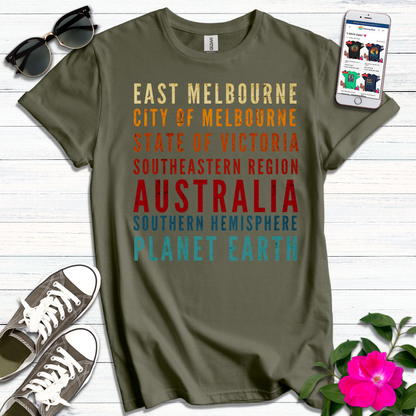 East Melbourne Distressed Retro Colors T-Shirt