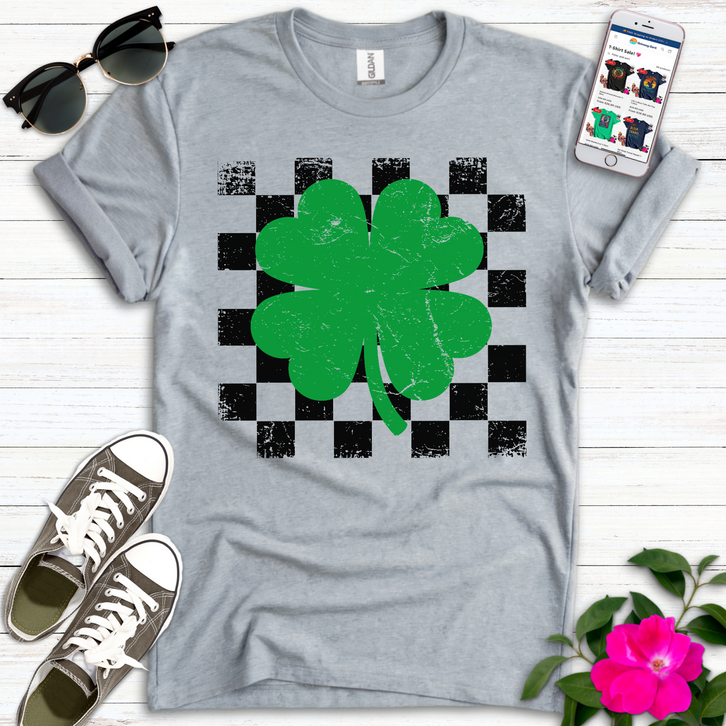 4-Leaf Clover Checkerboard T-Shirt