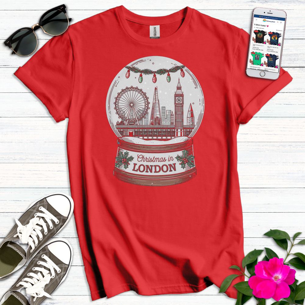 Vintage Christmas London Snowglobe T-Shirt