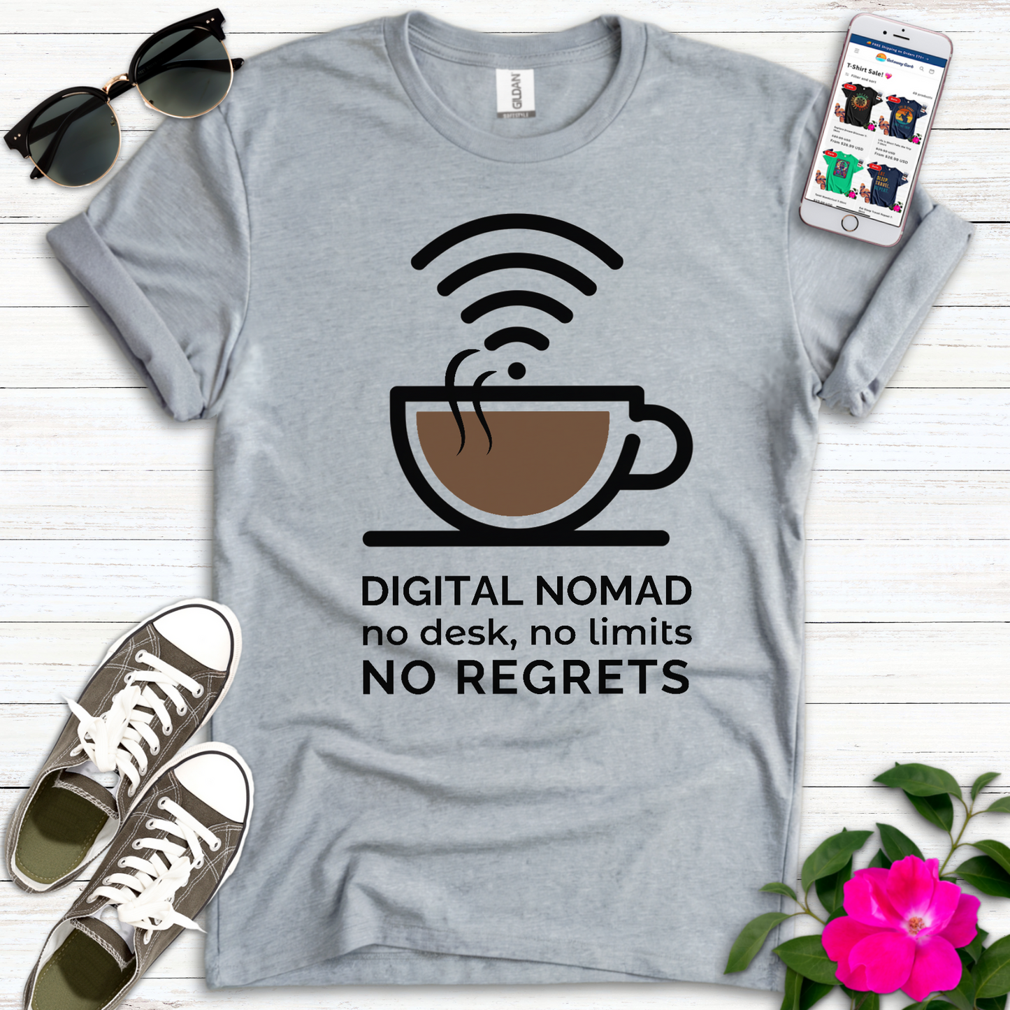 Digital Nomad No Regrets Coffee T-Shirt