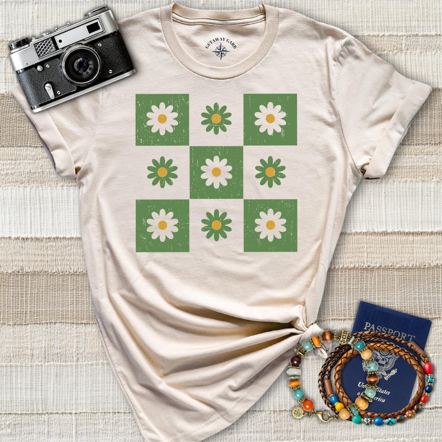 Daisy Checkerboard Distressed T-Shirt