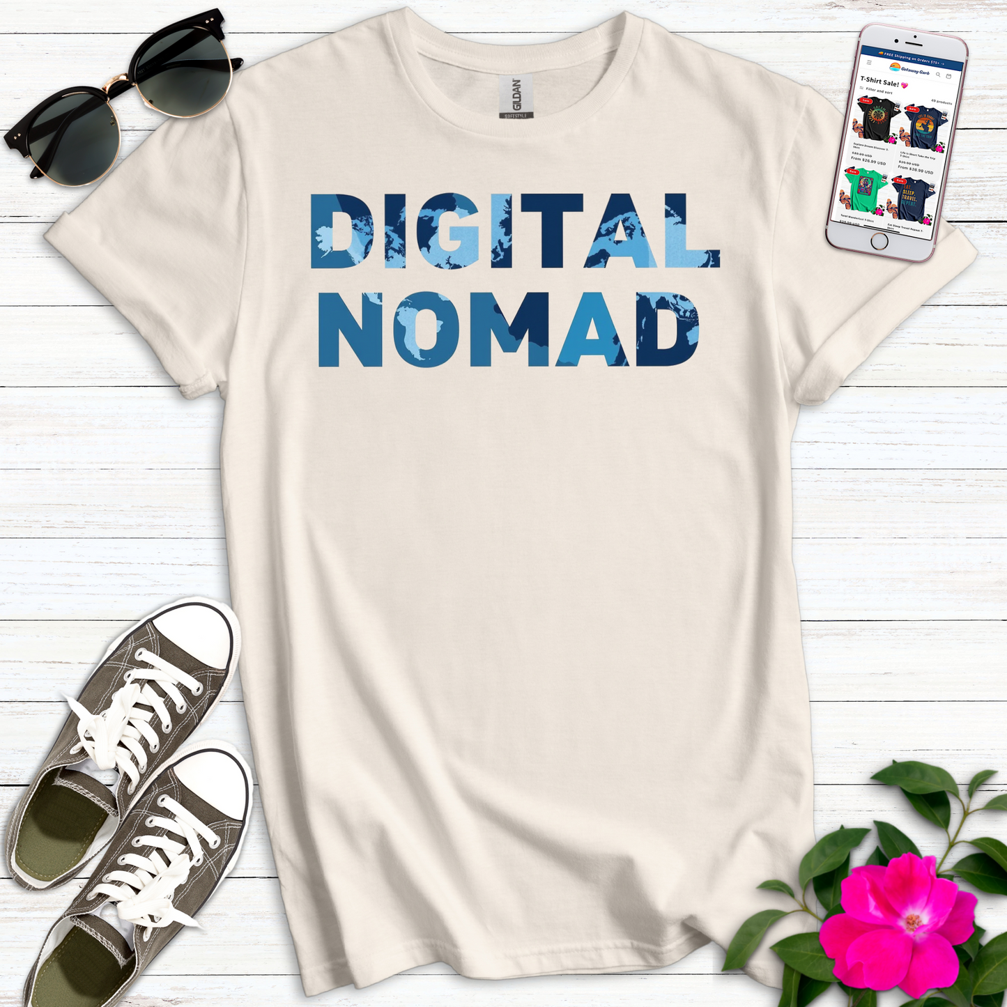 Digital Nomad Map Overlay T-Shirt