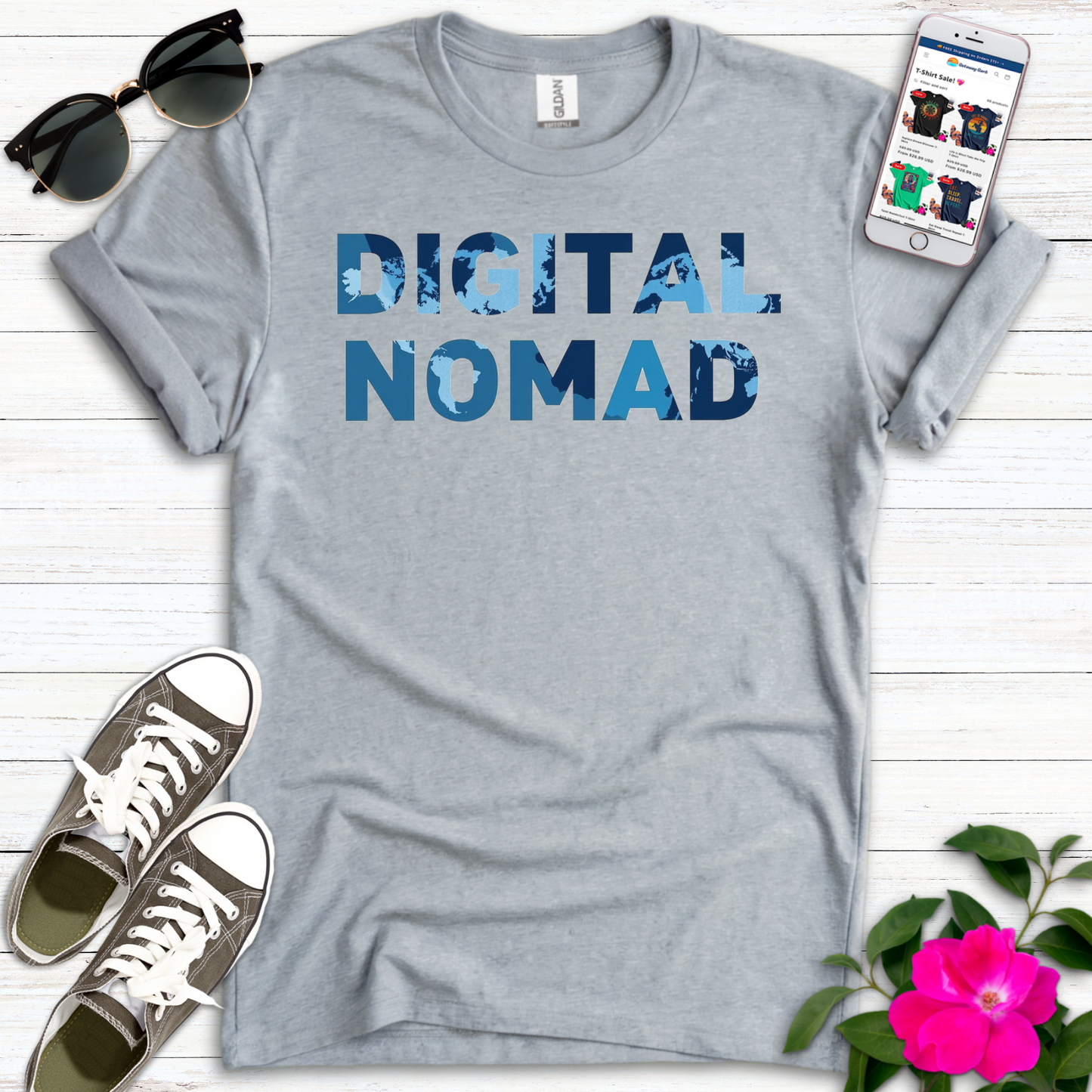 Digital Nomad Map Overlay T-Shirt