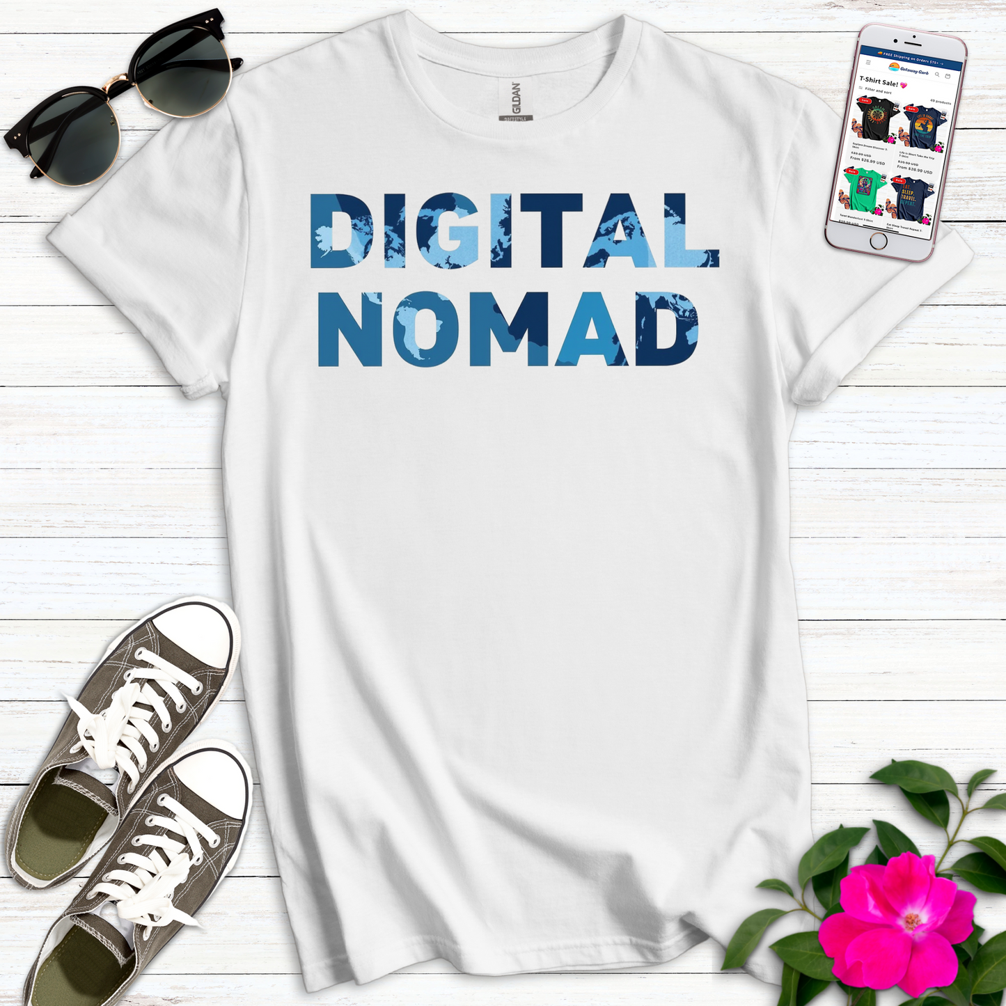 Digital Nomad Map Overlay T-Shirt