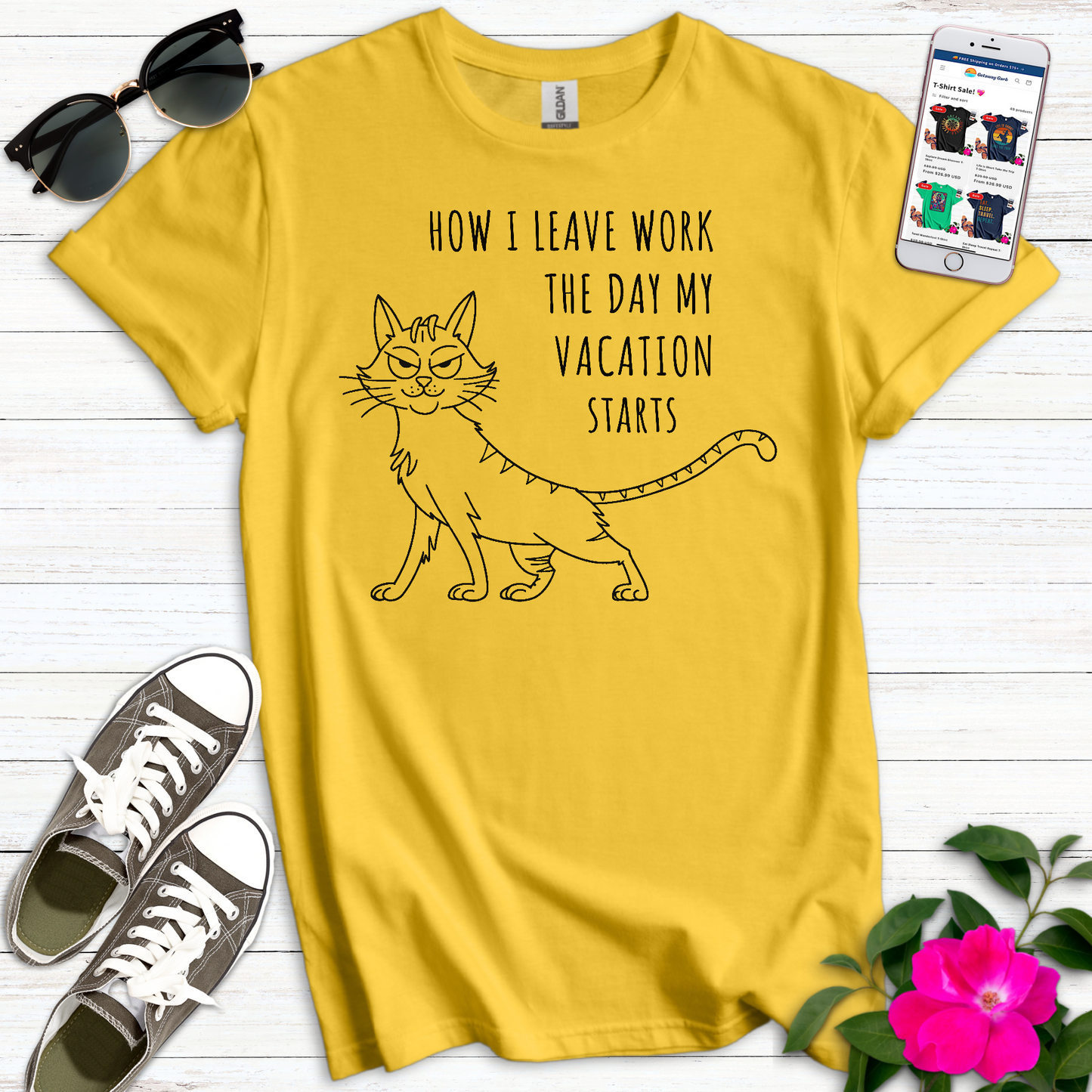 Funny Smug Vacation Cat T-Shirt