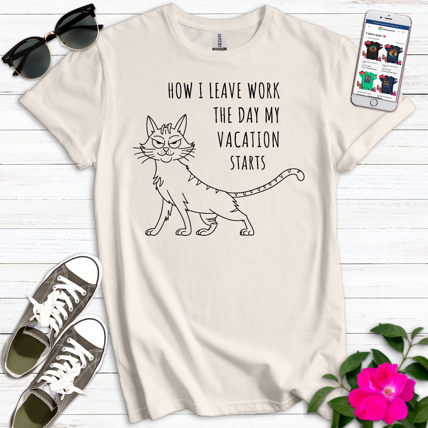 Funny Smug Vacation Cat T-Shirt