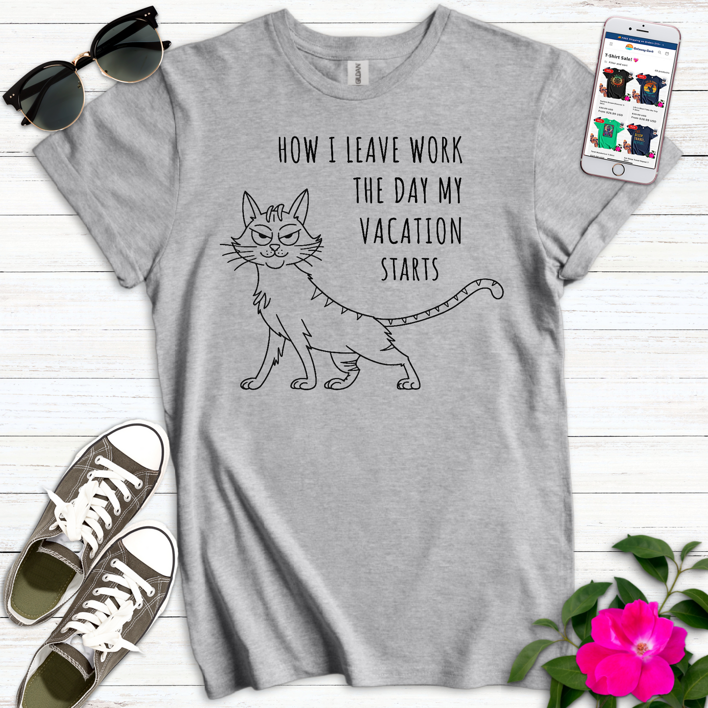 Funny Smug Vacation Cat T-Shirt