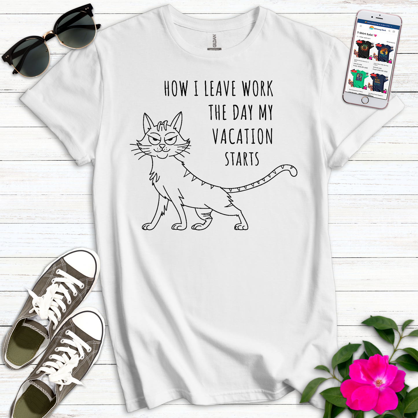 Funny Smug Vacation Cat T-Shirt